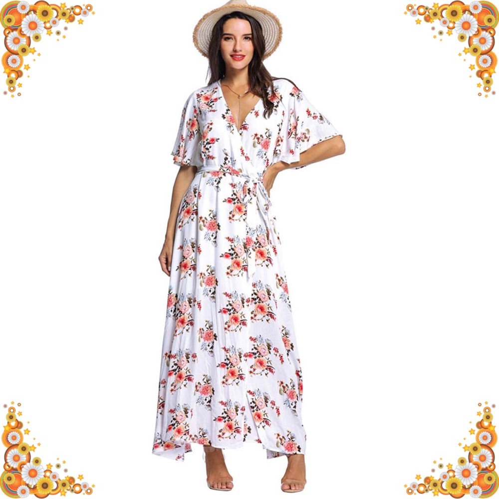 White/floral Wrap maxi dress. Size L